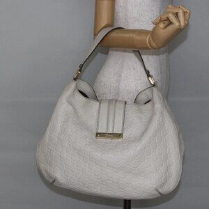 GUCCI Guccissima GG Shoulder Bag Leather White Auth ki6079